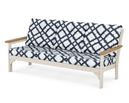 POLYWOOD® Vineyard Deep Seating Sofa in Sand / Natural / Trellis Marine Indigo