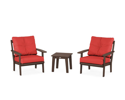 POLYWOOD® Oxford 3-Piece Deep Seating Set in Mahogany / Crimson Linen