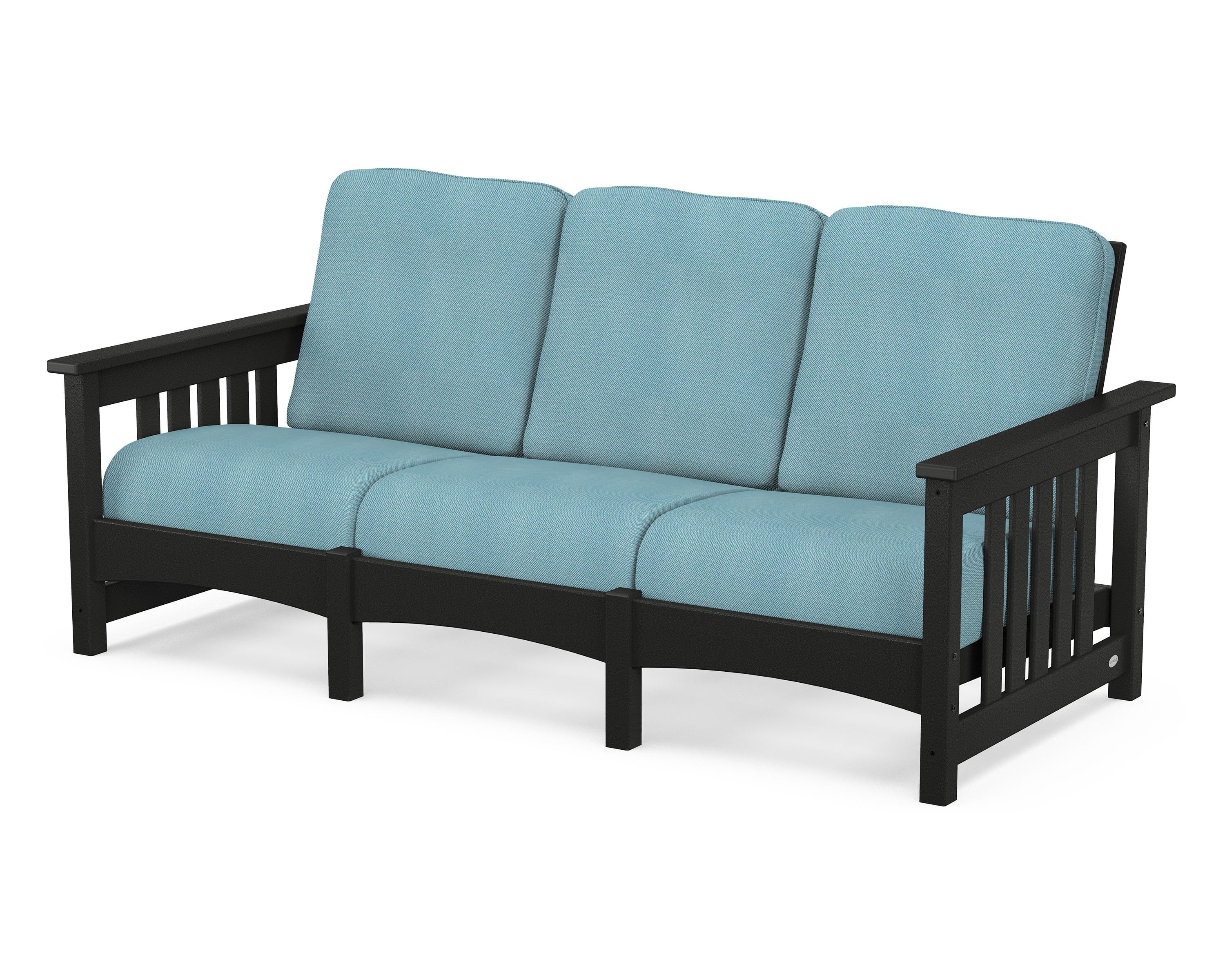 POLYWOOD® Club Mission Sofa in Black / Lattice Sky Blue
