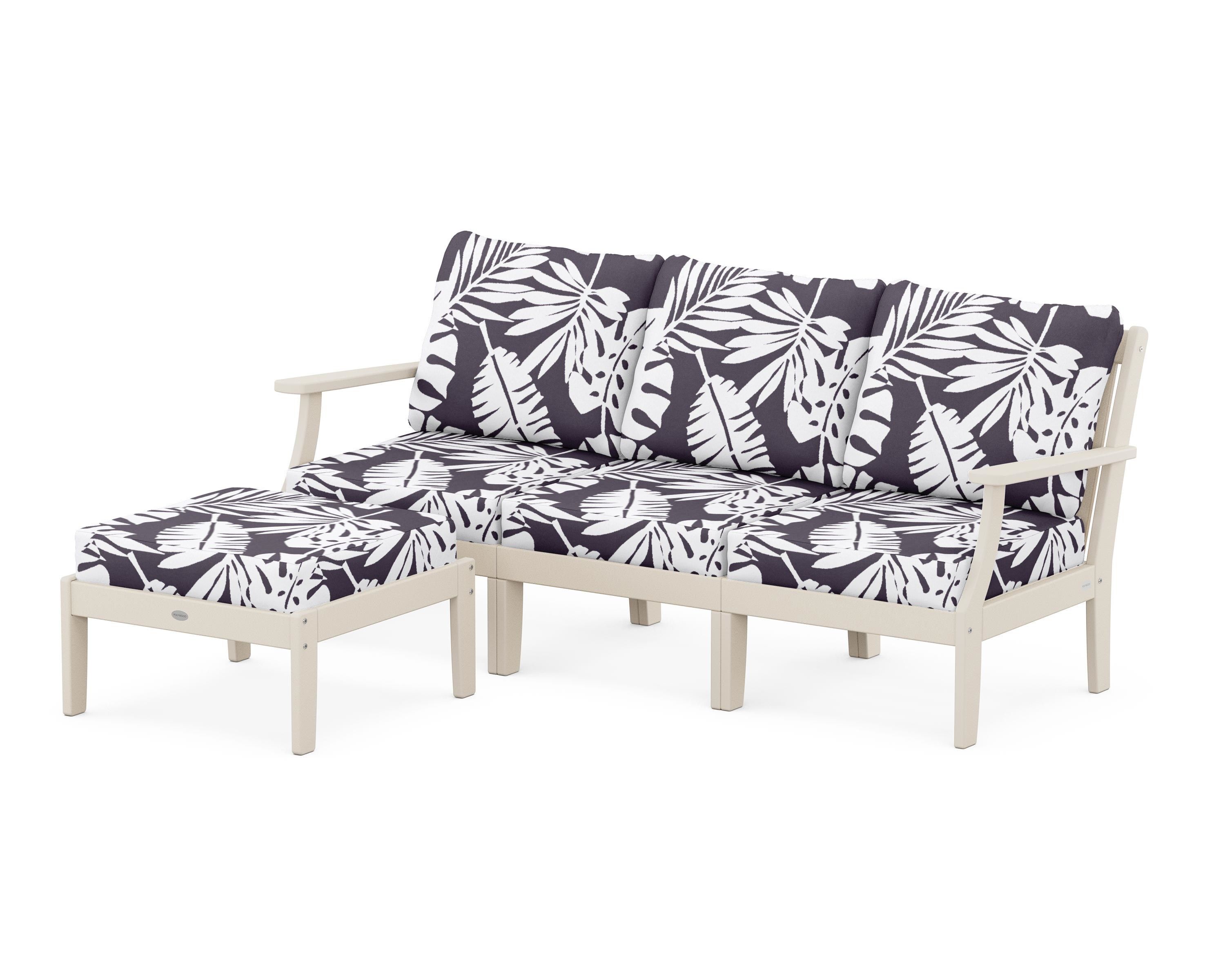 POLYWOOD® Braxton Modular 4-Piece Deep Seating Set with Ottoman in Sand / Leaf Navy