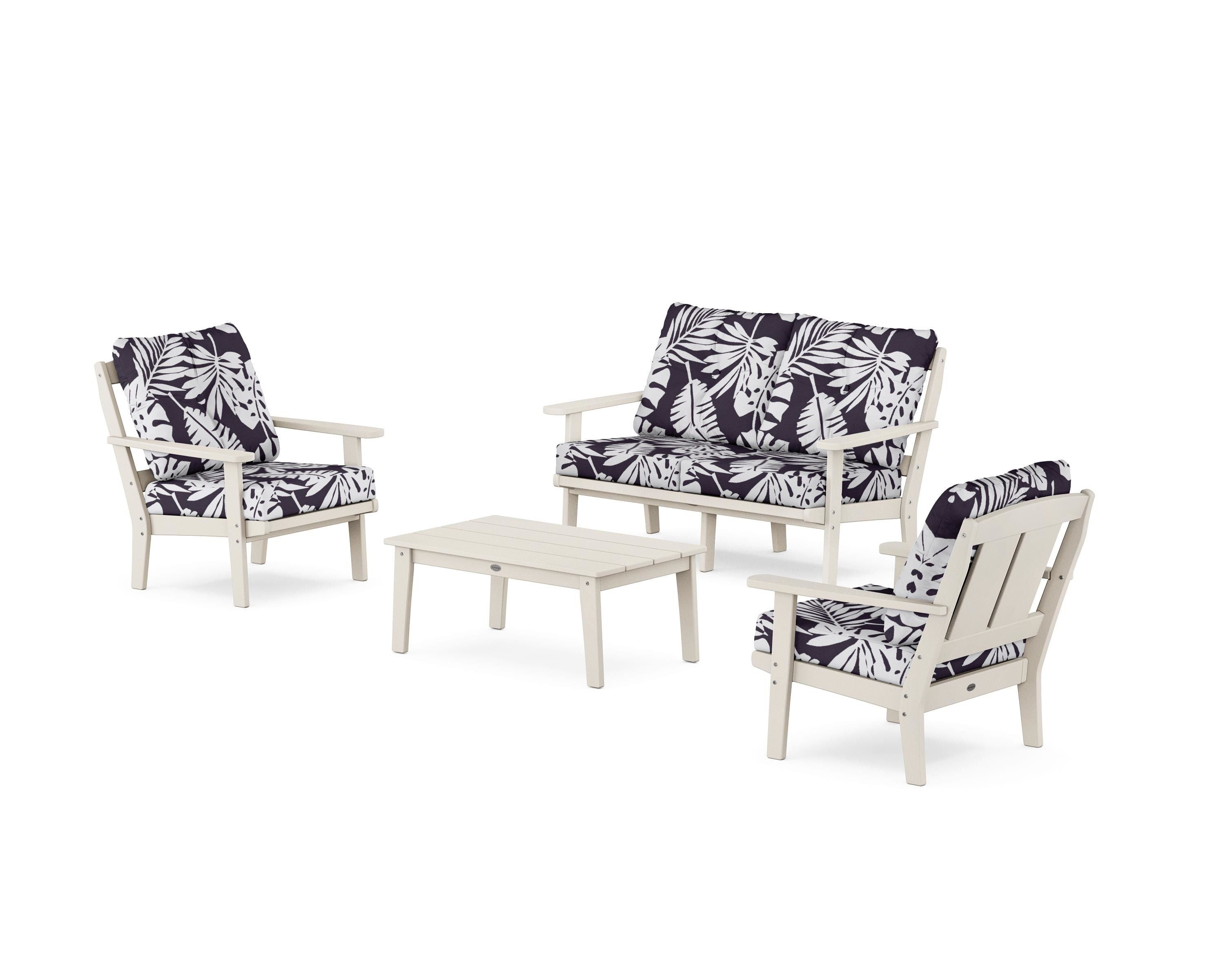 POLYWOOD® Mission 4-Piece Deep Seating Set with Loveseat in Sand / Leaf Navy