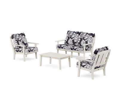 POLYWOOD® Mission 4-Piece Deep Seating Set with Loveseat in Sand / Leaf Navy