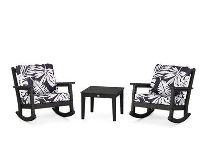 POLYWOOD® Chippendale 3-Piece Deep Seating Rocker Set in Black / Leaf Navy