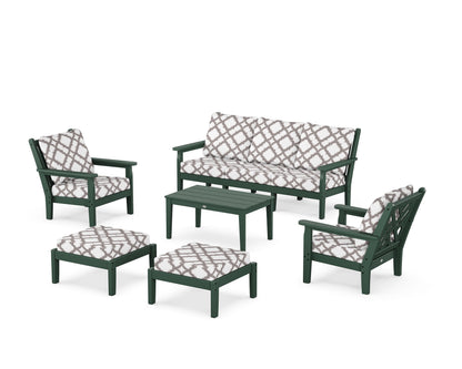 POLYWOOD® Chippendale 6-Piece Lounge Sofa Set in Green / Trellis Grey Mist