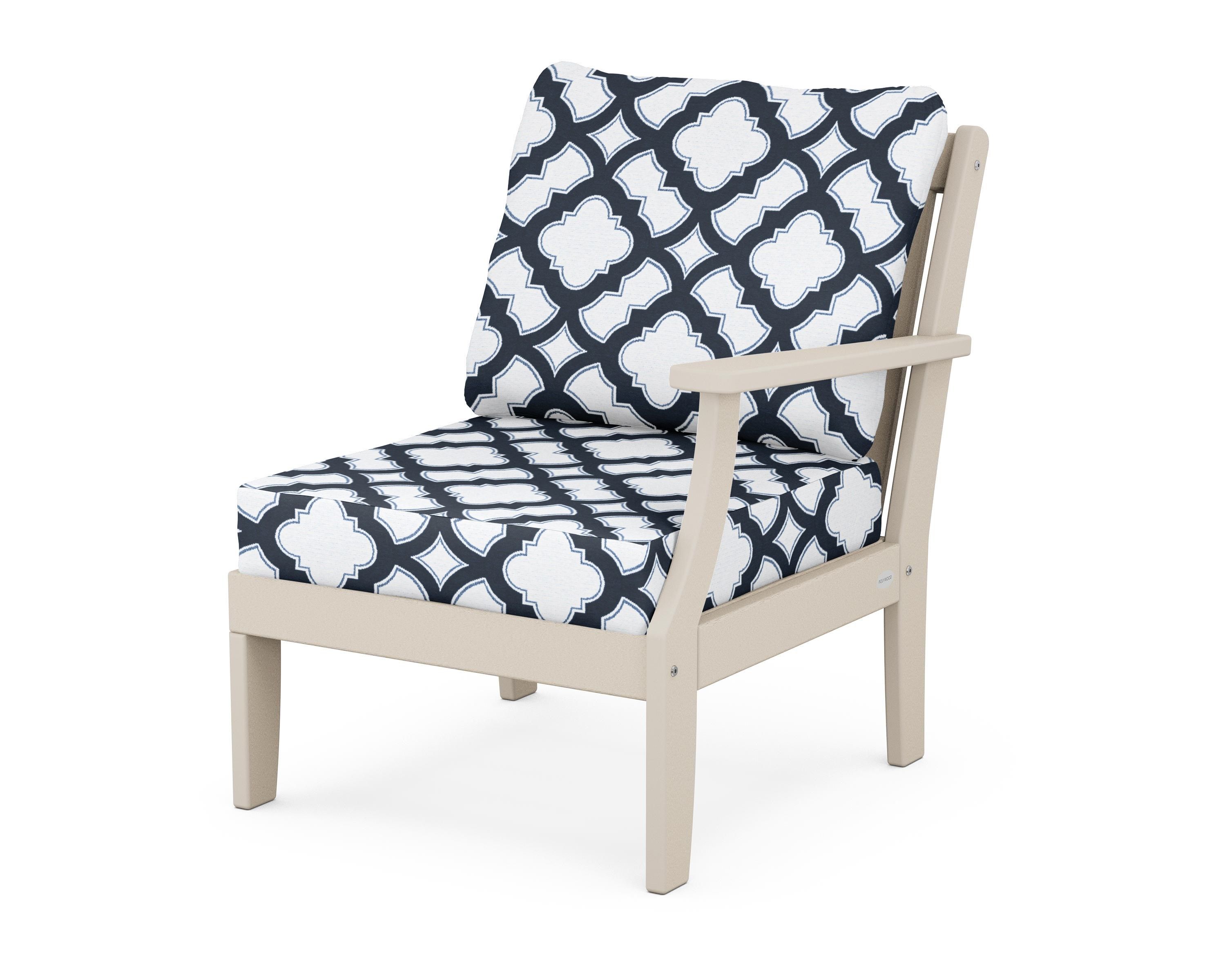 POLYWOOD® Braxton Modular Right Arm Chair in Sand / Trellis Marine Indigo