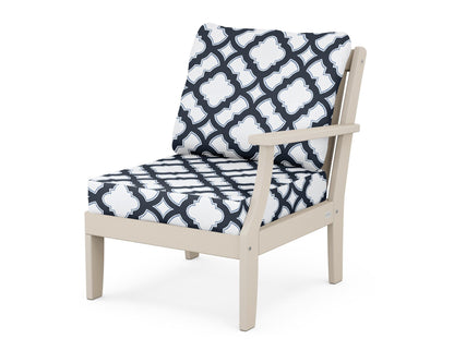 POLYWOOD® Braxton Modular Right Arm Chair in Sand / Trellis Marine Indigo