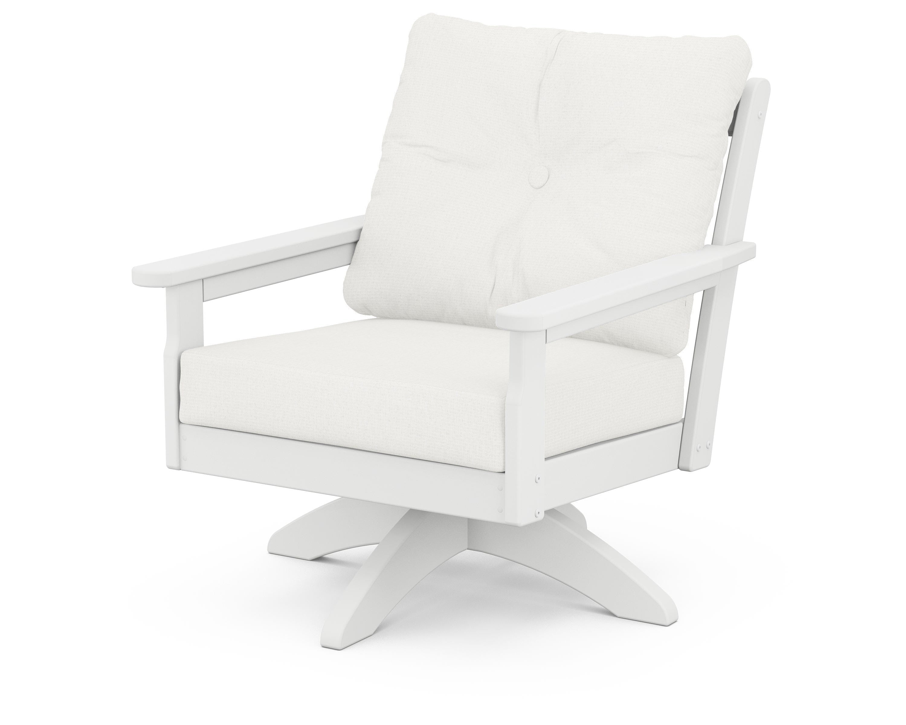 POLYWOOD® Vineyard Deep Seating Swivel Chair in White / Natural Linen