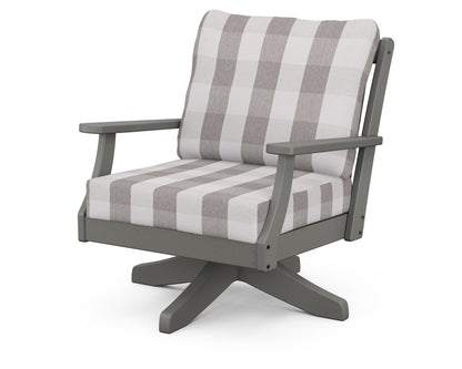 POLYWOOD® Braxton Deep Seating Swivel Chair in Slate Grey / Buffalo Plaid Grey Mist