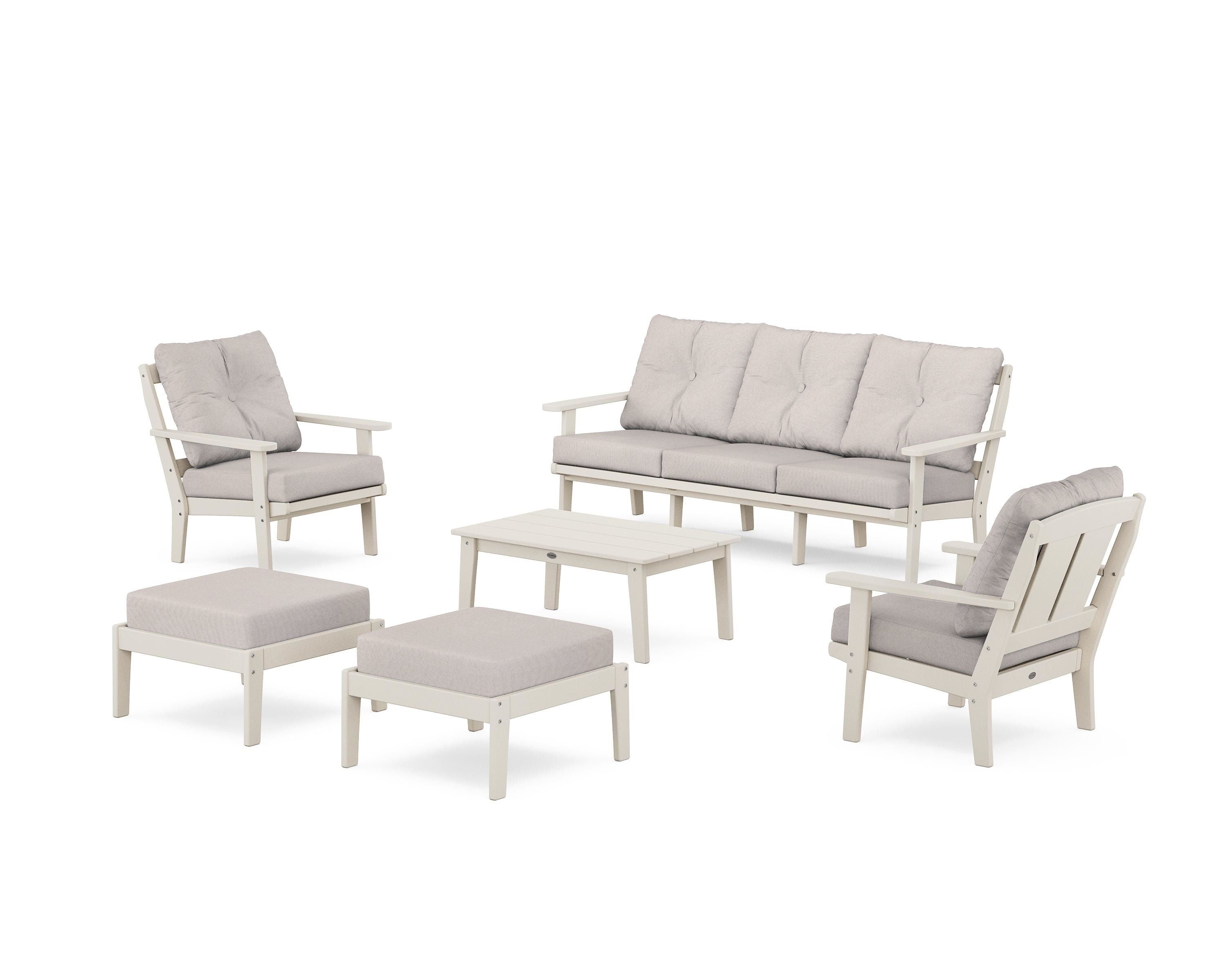 POLYWOOD® Mission 6-Piece Lounge Sofa Set in Sand / Dune Burlap