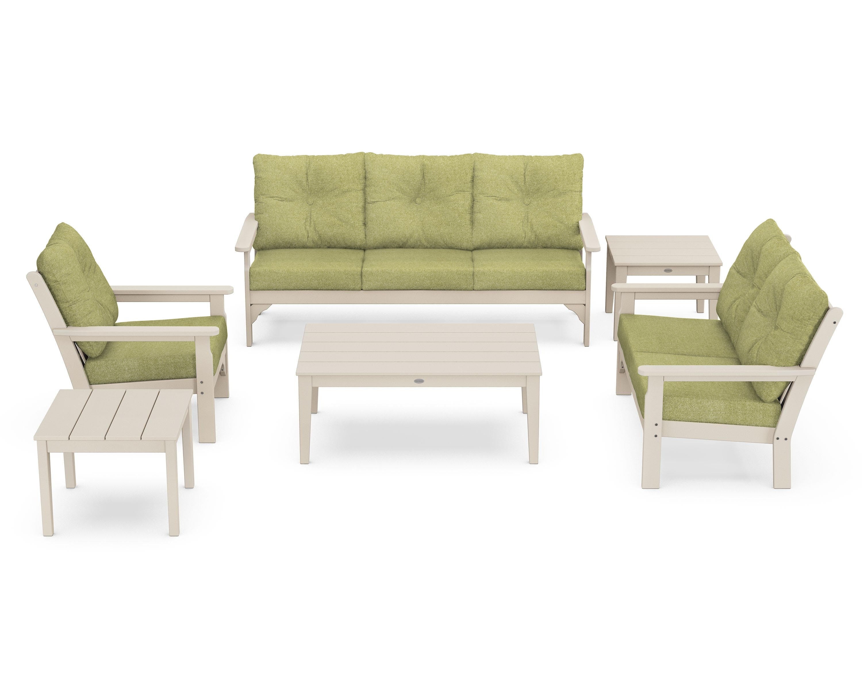 POLYWOOD® Vineyard 6-Piece Deep Seating Set in Sand / Chartreuse Boucle