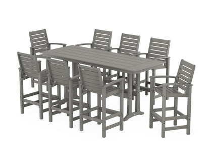 POLYWOOD® Signature 9-Piece Farmhouse Bar Set with Trestle Legs in Slate Grey