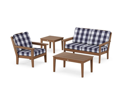 Country Living Wovendale 4-Piece Deep Seating Set in Teak / Buffalo Plaid Navy
