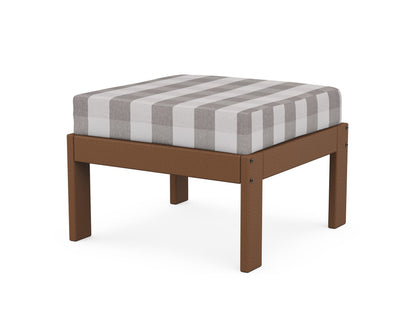 POLYWOOD® Vineyard Modular Ottoman in Teak / Buffalo Plaid Grey Mist