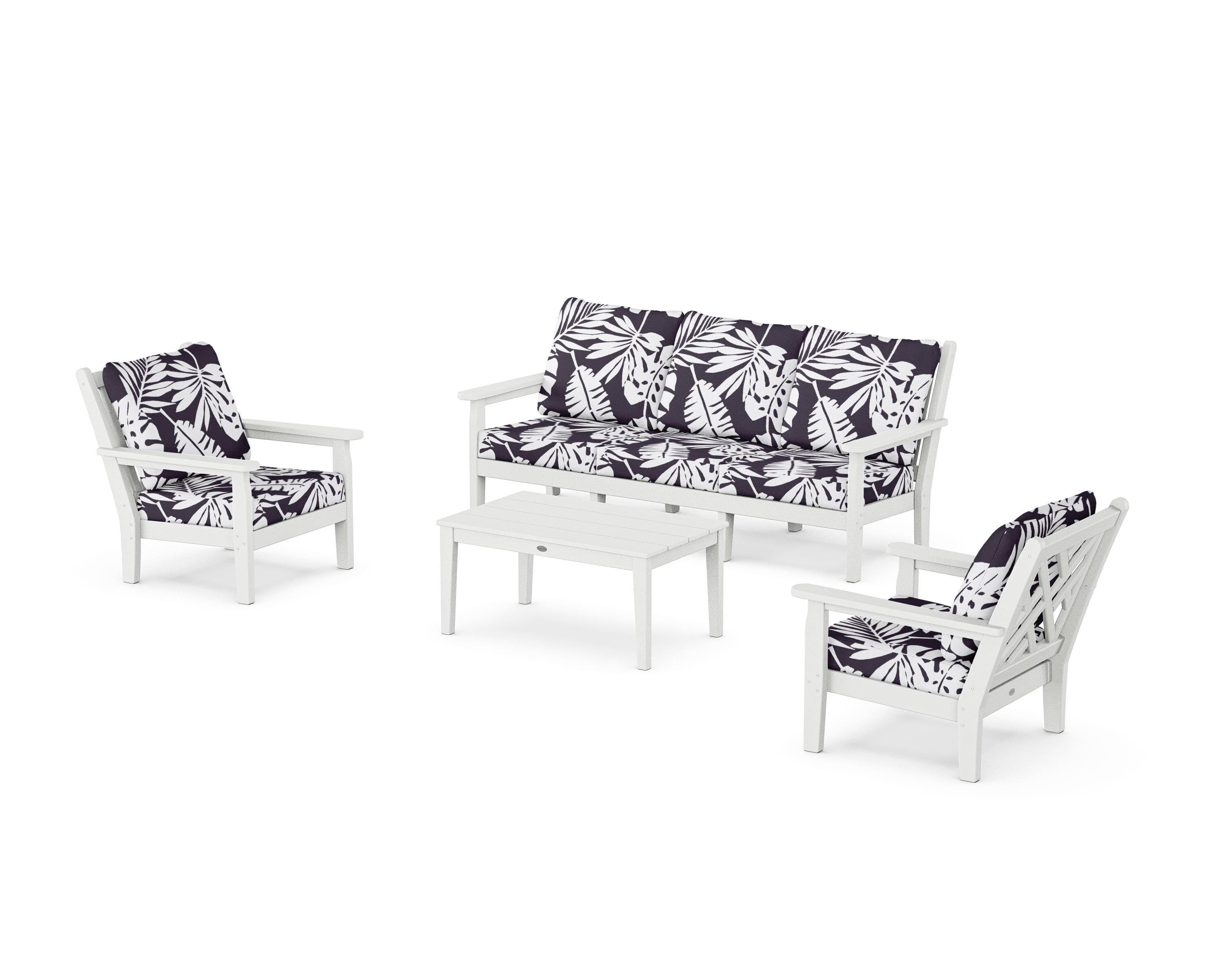 POLYWOOD® Chippendale 4-Piece Deep Seating Set with Sofa in White / Leaf Navy