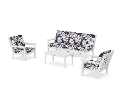 POLYWOOD® Chippendale 4-Piece Deep Seating Set with Sofa in White / Leaf Navy