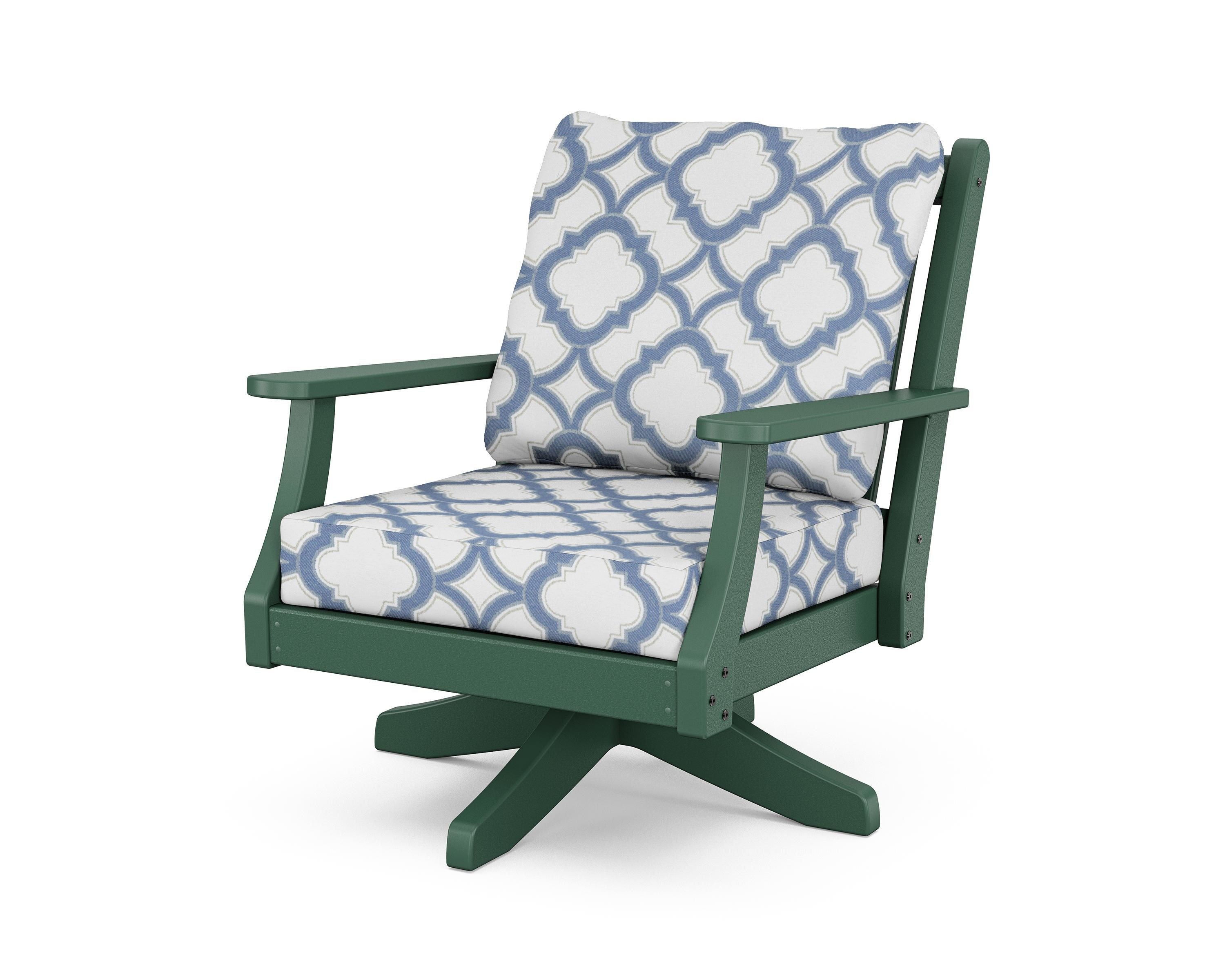 Country Living Wovendale Deep Seating Swivel Chair in Green / Trellis Sky Blue