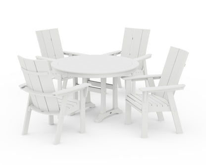 POLYWOOD® Modern Curveback Adirondack 5-Piece Nautical Trestle Dining Set in White