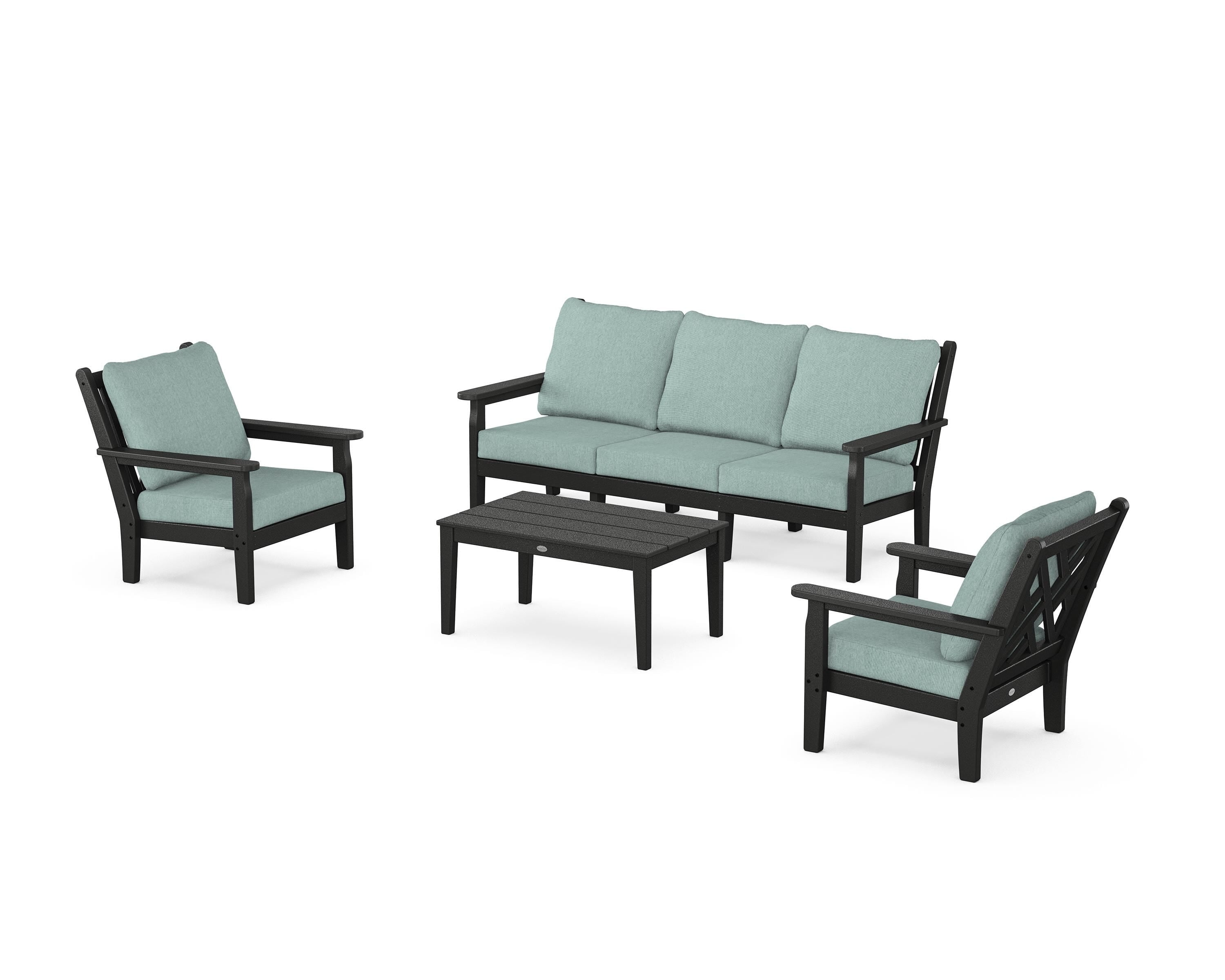 POLYWOOD® Chippendale 4-Piece Deep Seating Set with Sofa in Black / Glacier Spa
