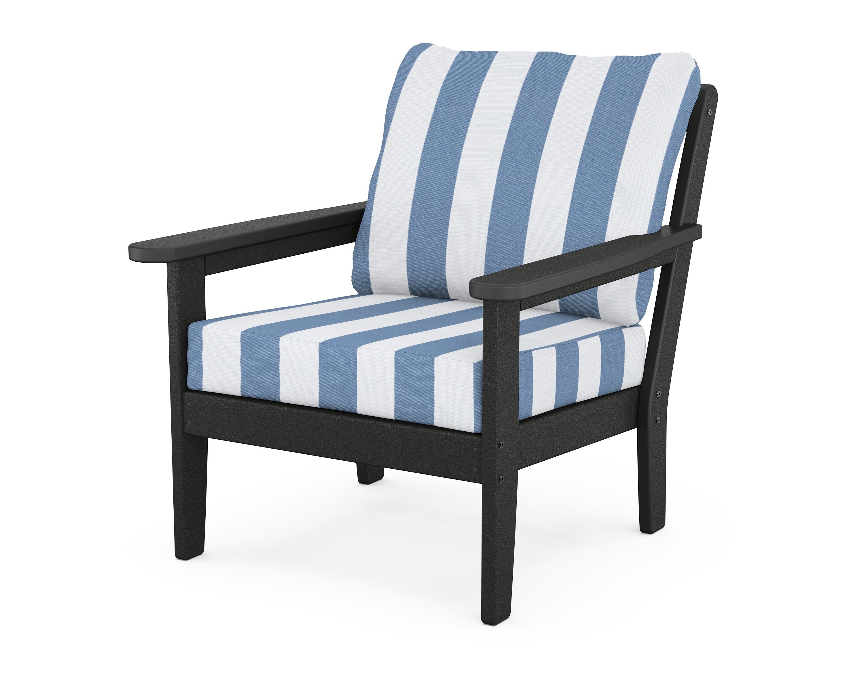 Country Living Cottage Deep Seating Chair in Black / Cabana Stripe Sky Blue