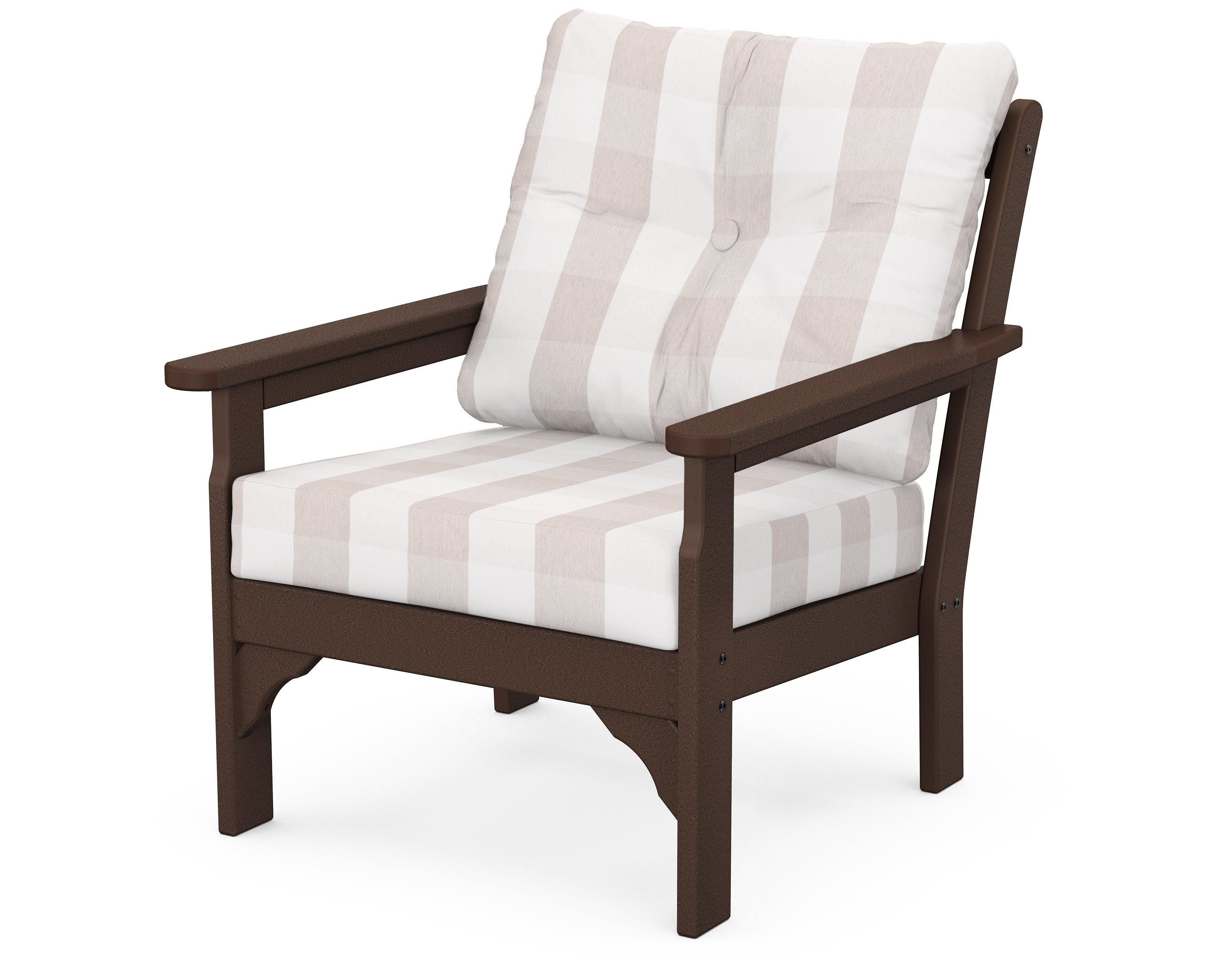 POLYWOOD® Vineyard Deep Seating Chair in Mahogany / Buffalo Plaid Dune Burlap