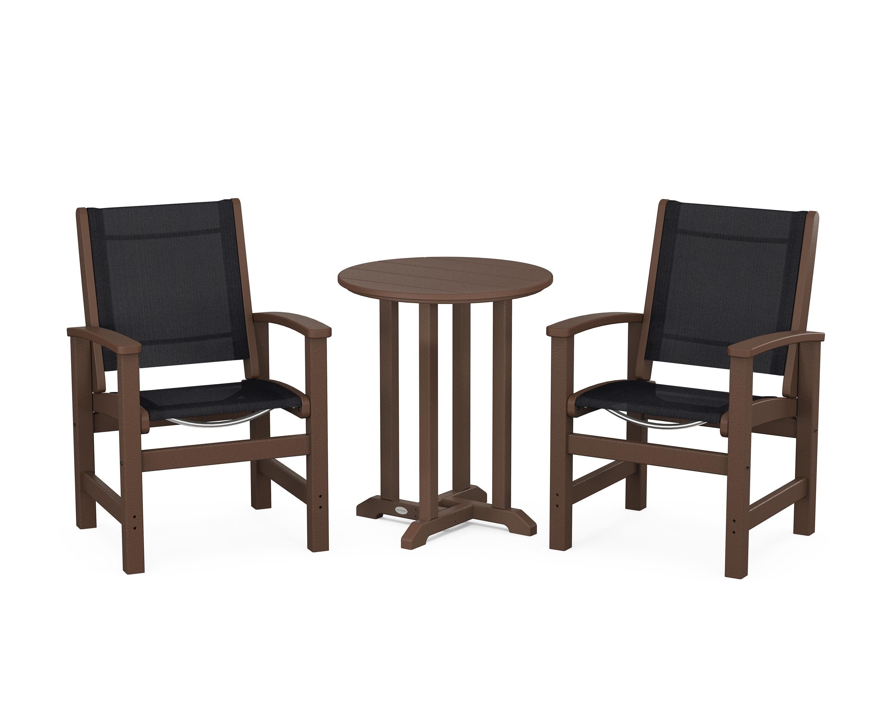 POLYWOOD® Coastal 3-Piece Round Bistro Dining Set in Mahogany / Black Sling