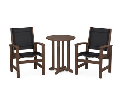 POLYWOOD® Coastal 3-Piece Round Bistro Dining Set in Mahogany / Black Sling