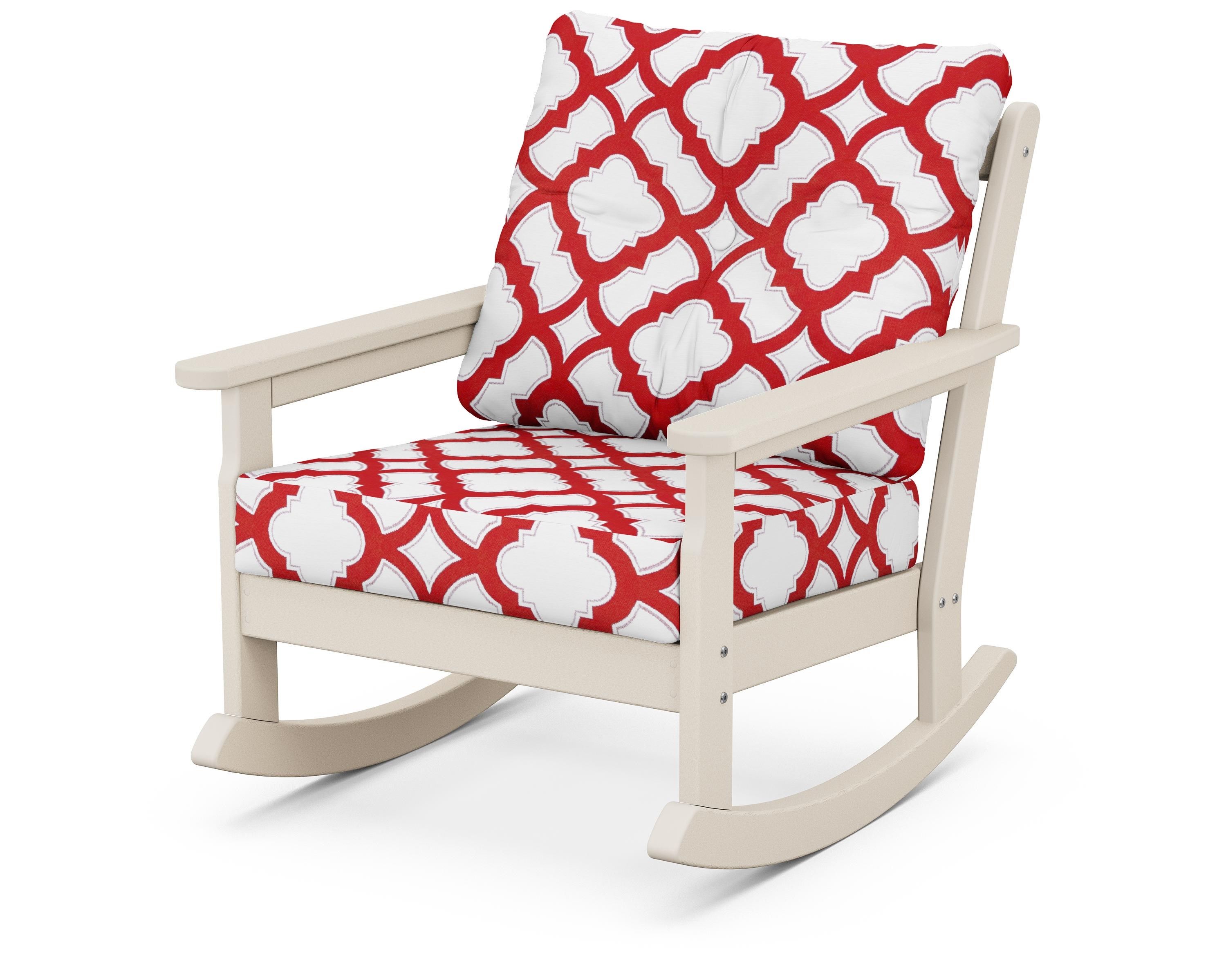 POLYWOOD® Vineyard Deep Seating Rocking Chair in Sand / Trellis Crimson