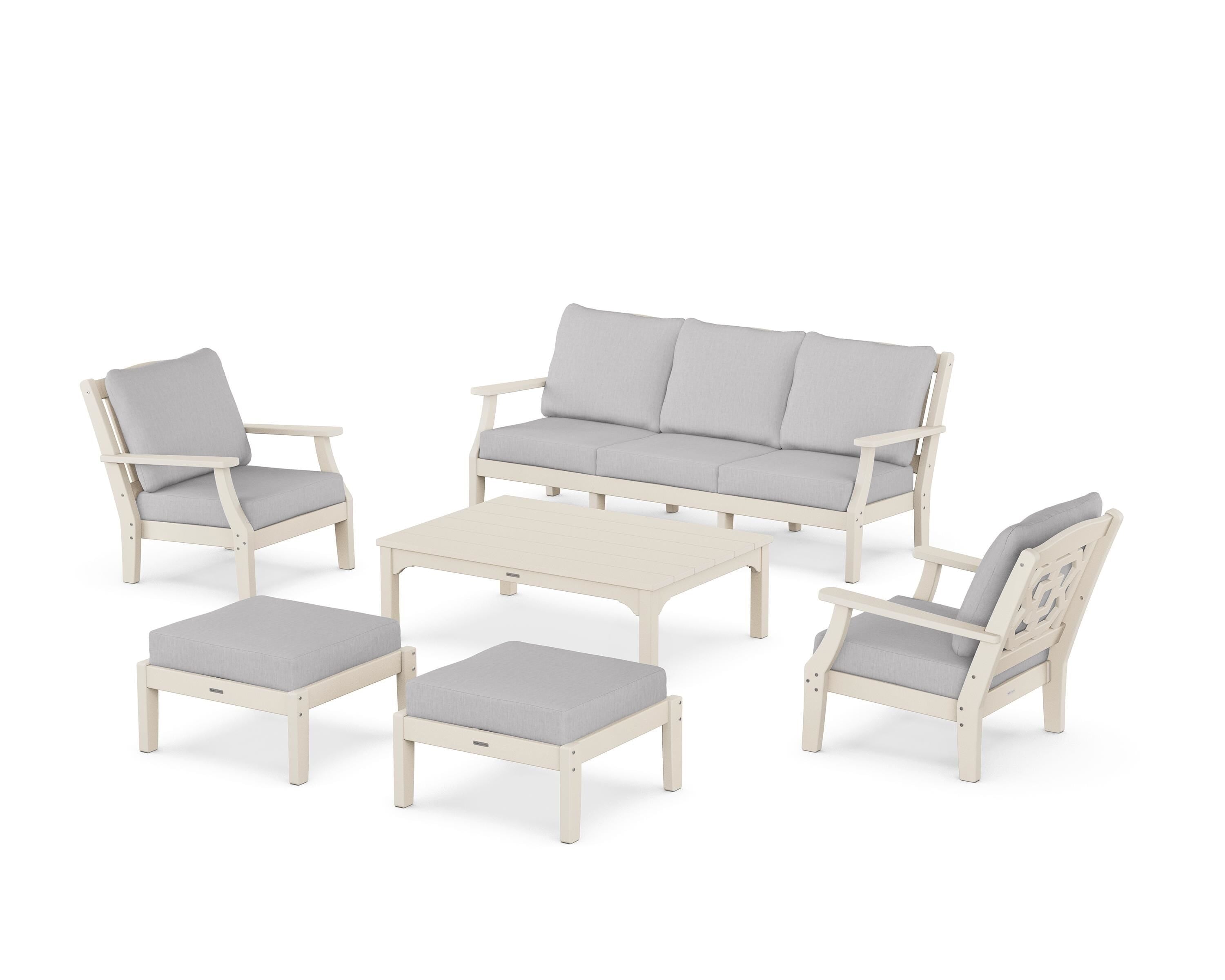 Martha Stewart by POLYWOOD® Chinoiserie 6-Piece Lounge Sofa Set in Sand / Granite