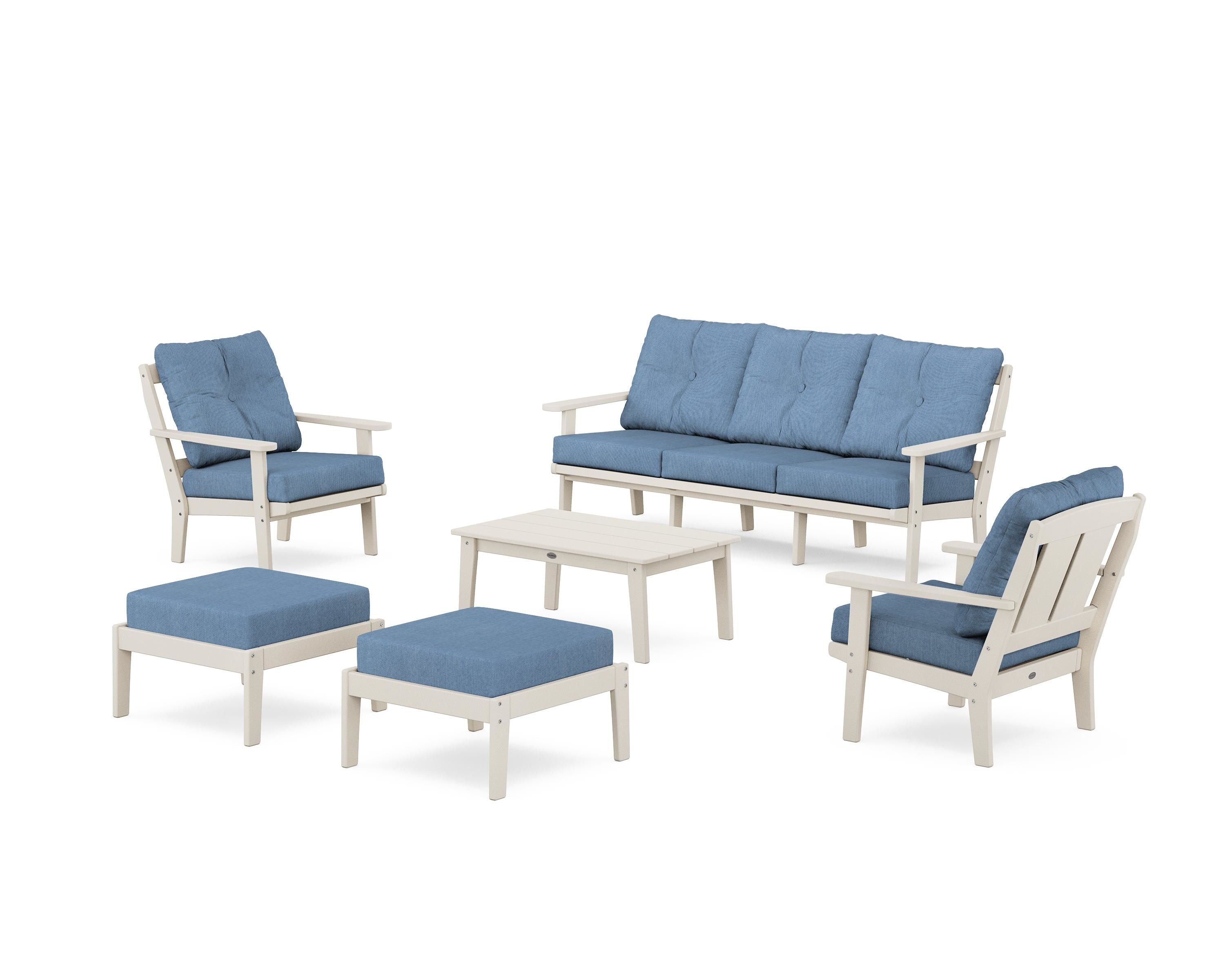 POLYWOOD® Mission 6-Piece Lounge Sofa Set in Sand / Sky Blue