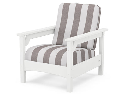 POLYWOOD® Club Chair in White / Cabana Stripe Grey Mist