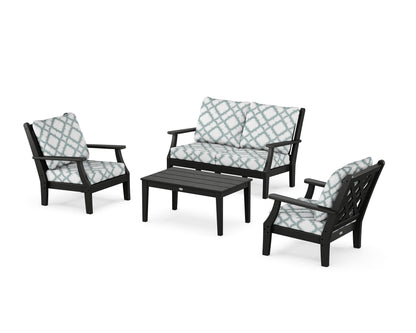 Country Living Wovendale 4-Piece Deep Seating Set with Loveseat in Black / Trellis Glacier Spa