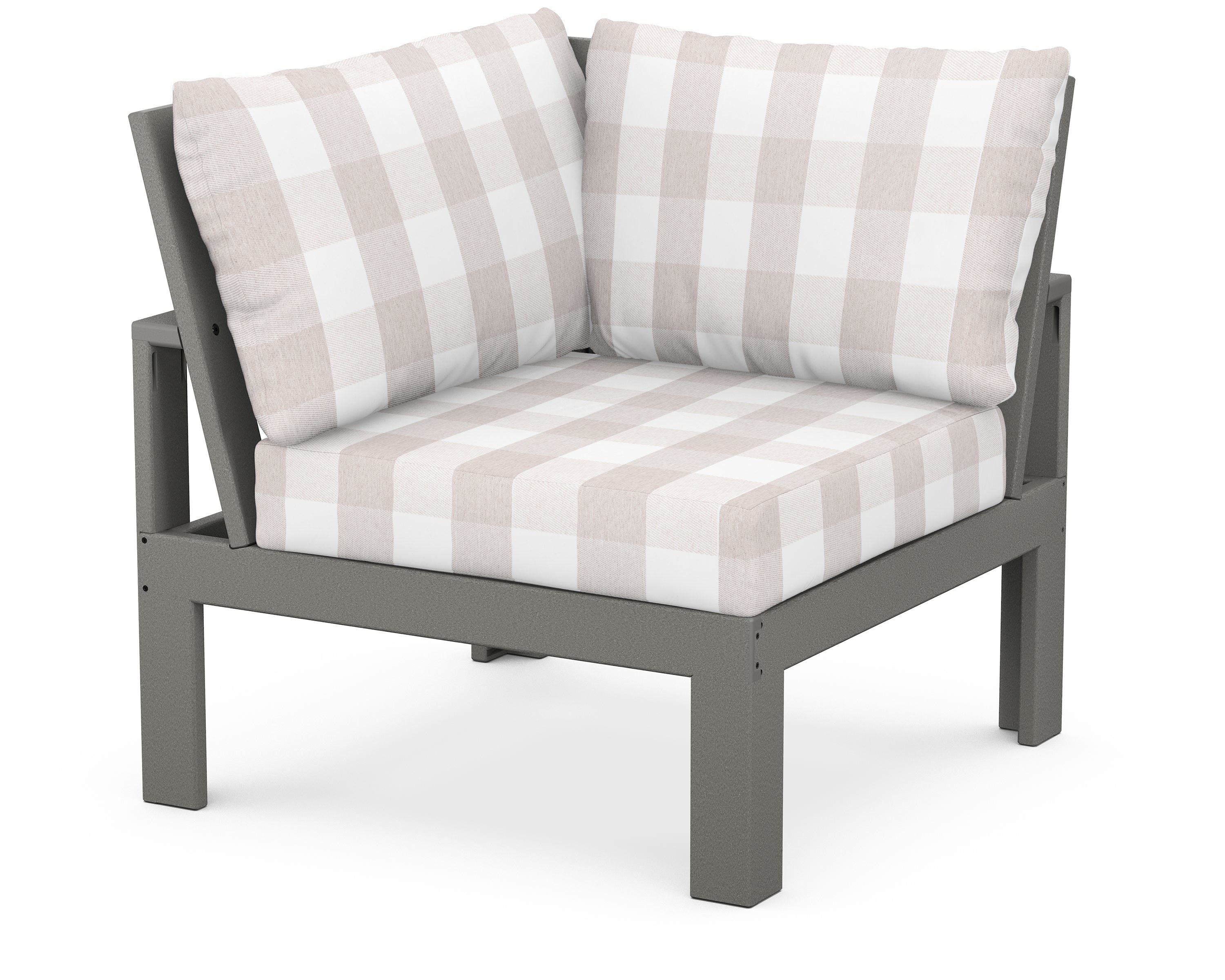 Unbranded Modular Corner Chair in Slate Grey / Buffalo Plaid Dune Burlap