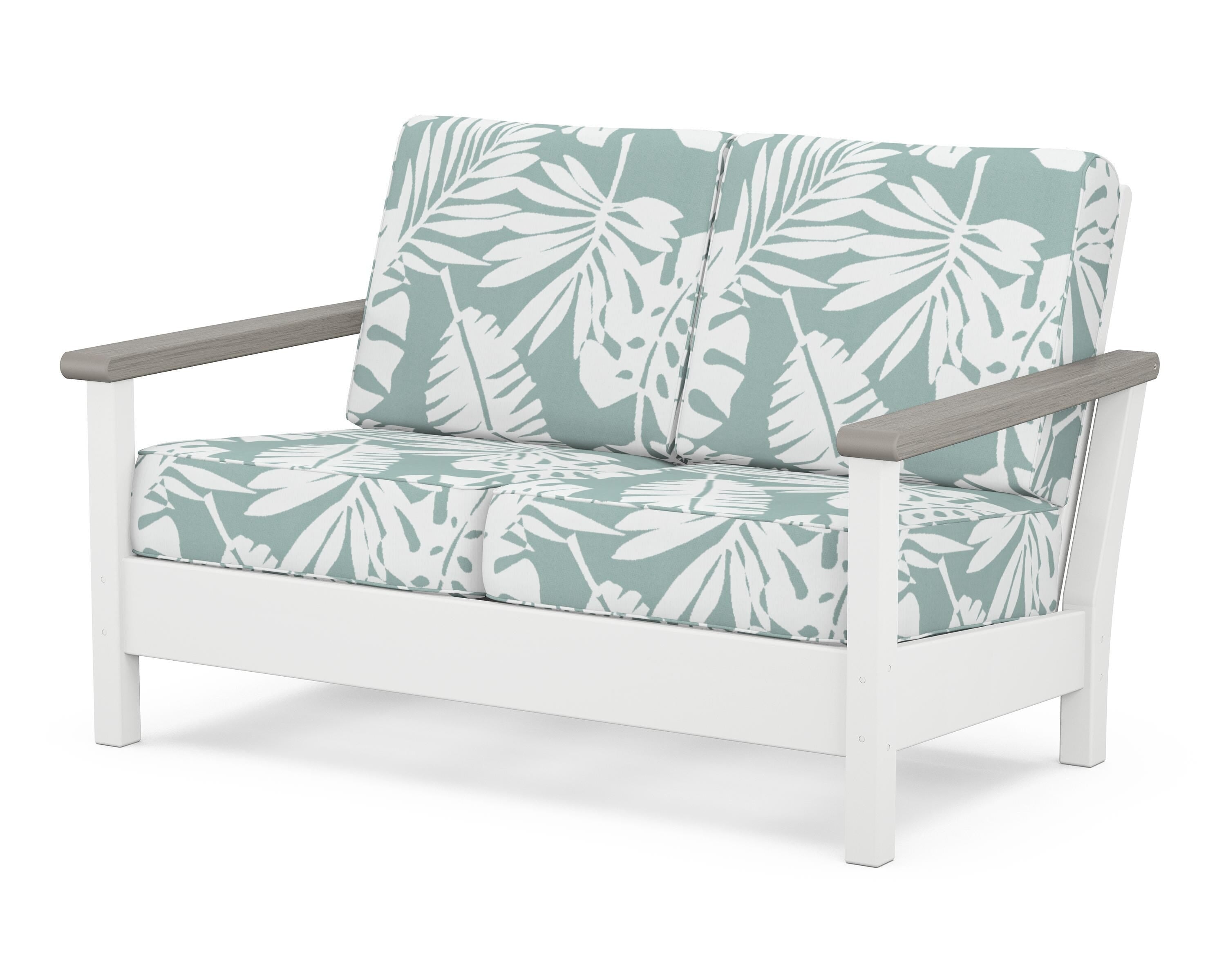 POLYWOOD® Harbour Deep Seating Loveseat in White / Driftwood / Leaf Glacier Spa