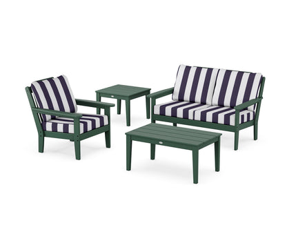 Country Living Wovendale 4-Piece Deep Seating Set in Green / Cabana Stripe Navy