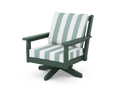 POLYWOOD® Chippendale Deep Seating Swivel Chair in Green / Cabana Stripe Glacier Spa