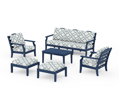 Draper James™ by  POLYWOOD® Savannah 6-Piece Lounge Sofa Set in Navy / Trellis Glacier Spa