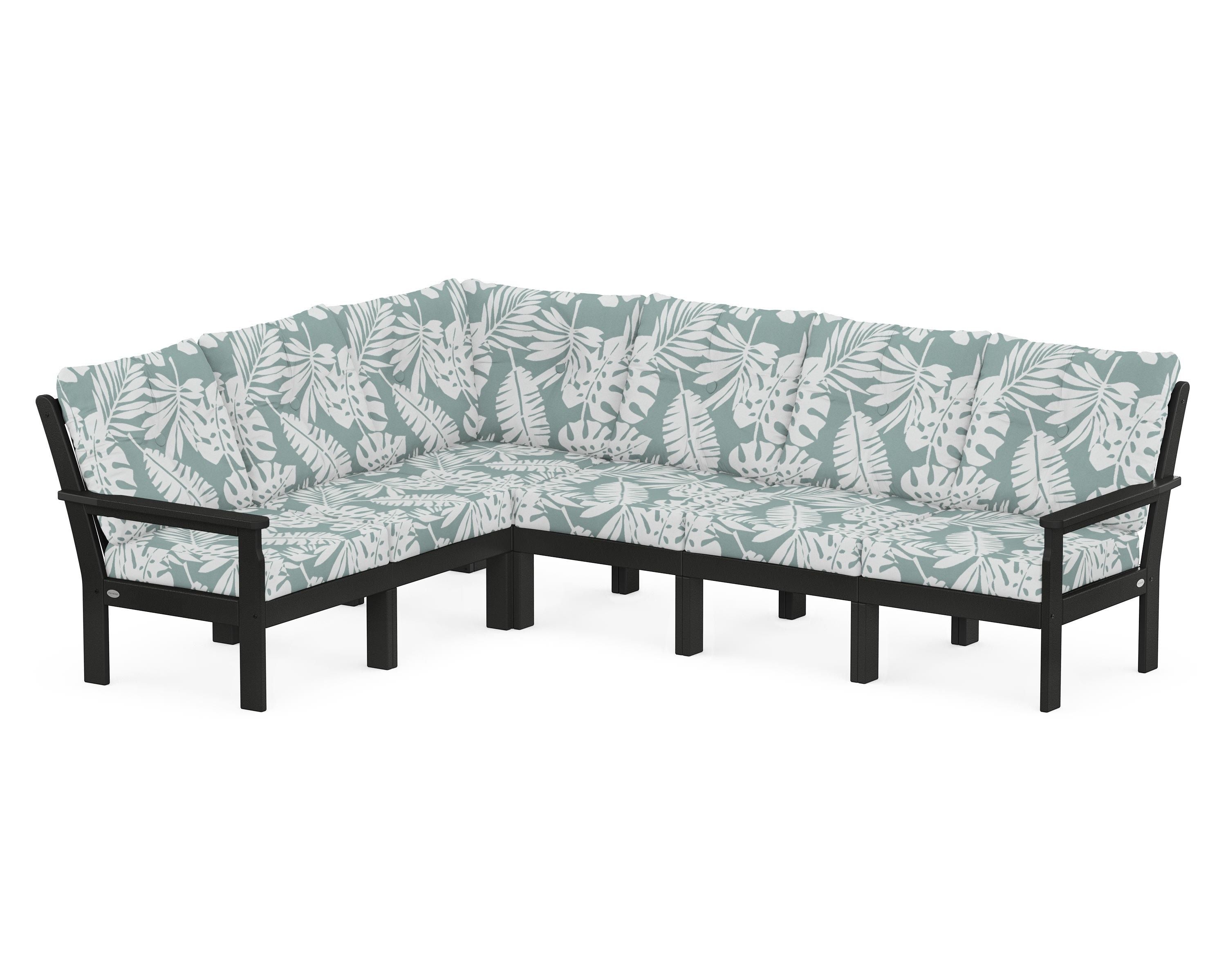 POLYWOOD® Vineyard 6-Piece Sectional in Black / Leaf Glacier Spa