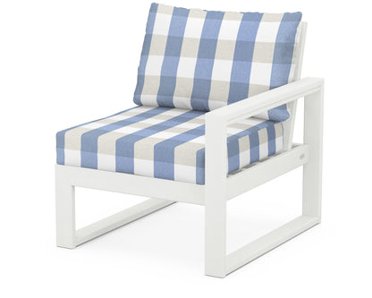 POLYWOOD® EDGE Modular Right Arm Chair in Vintage White / Buffalo Plaid Sky Blue