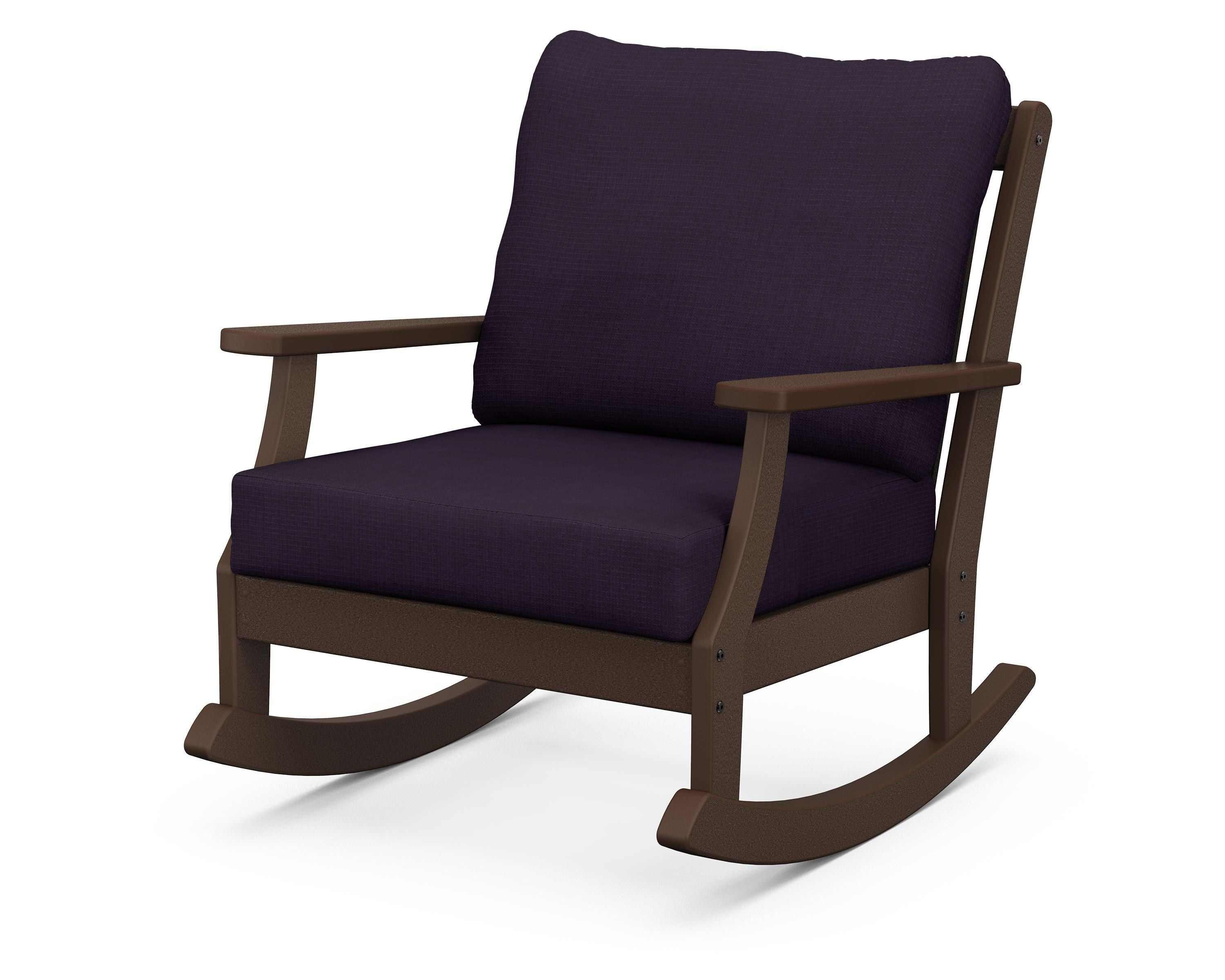 POLYWOOD® Braxton Deep Seating Rocking Chair in Mahogany / Navy Linen