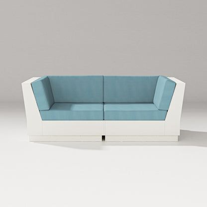 PW Designer Series Elevate Loveseat Sectional in Vintage White / Lattice Sky Blue