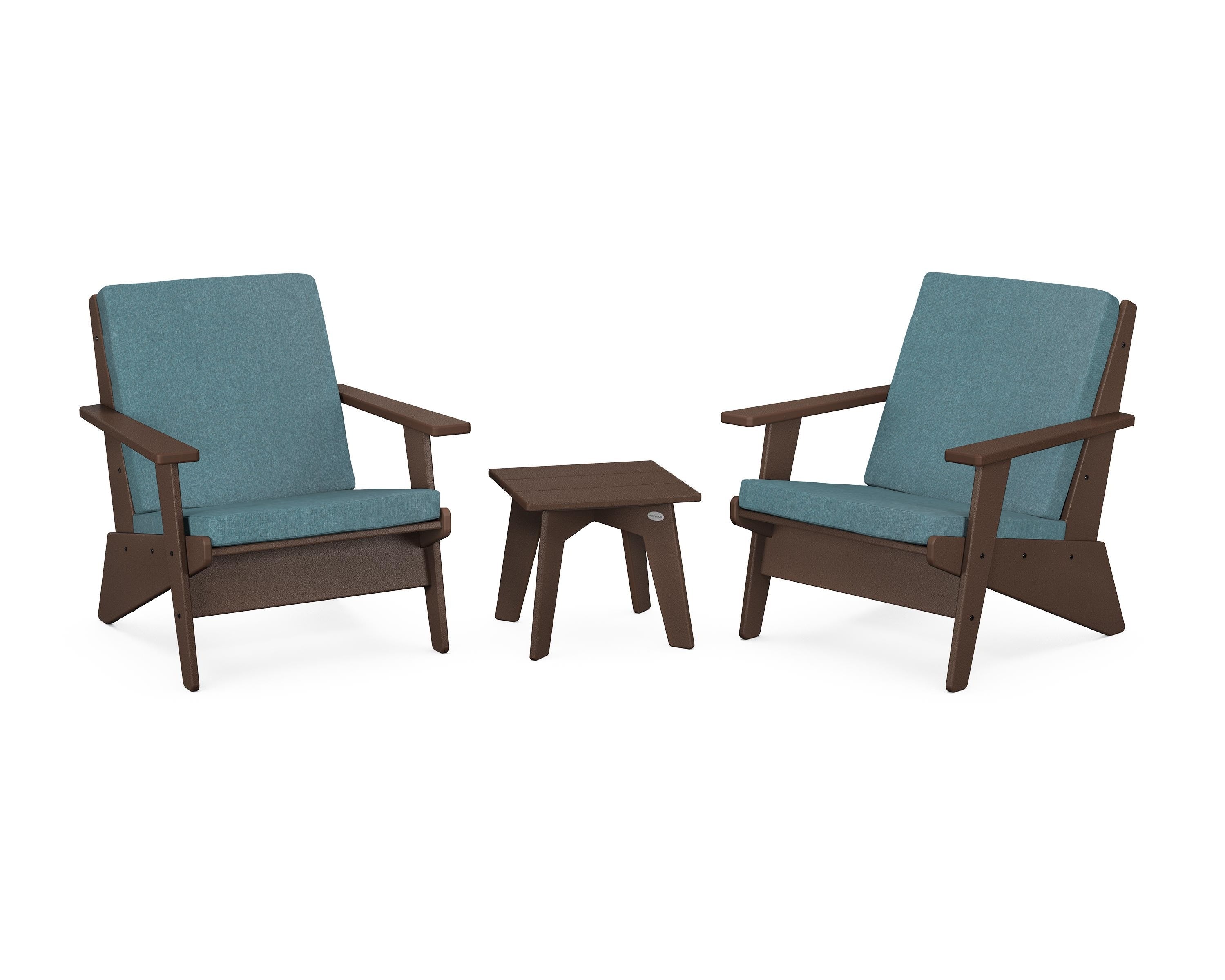 POLYWOOD® Riviera Modern Lounge 3-Piece Set in Mahogany / Ocean Teal