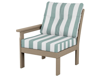 POLYWOOD® Vineyard Modular Left Arm Chair in Vintage Sahara / Cabana Stripe Glacier Spa