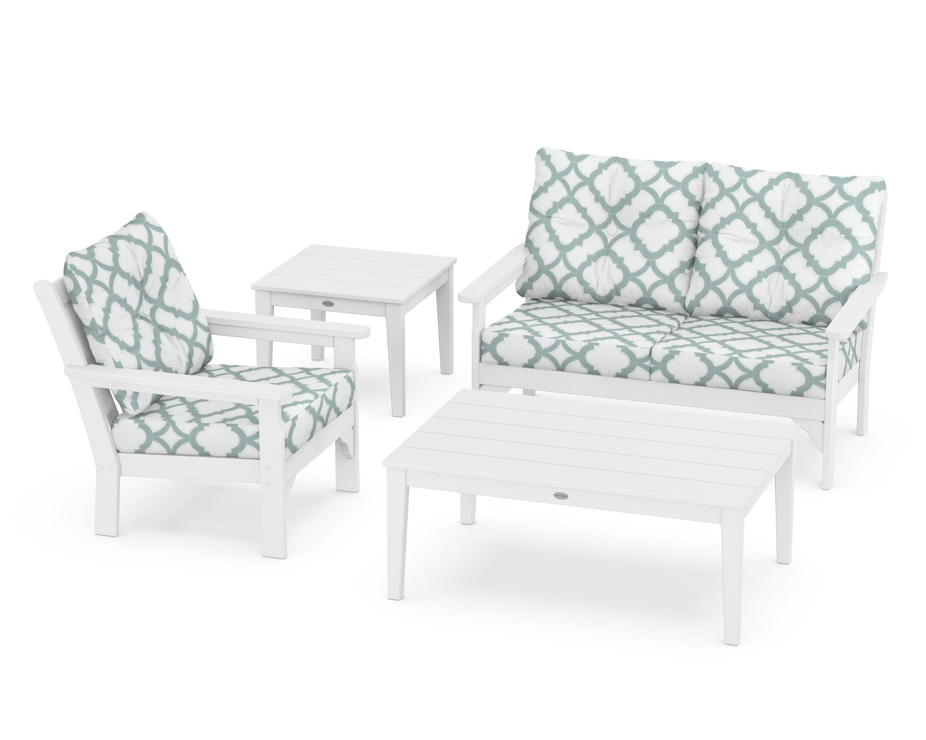 POLYWOOD® Vineyard 4-Piece Deep Seating Set in White / Trellis Glacier Spa