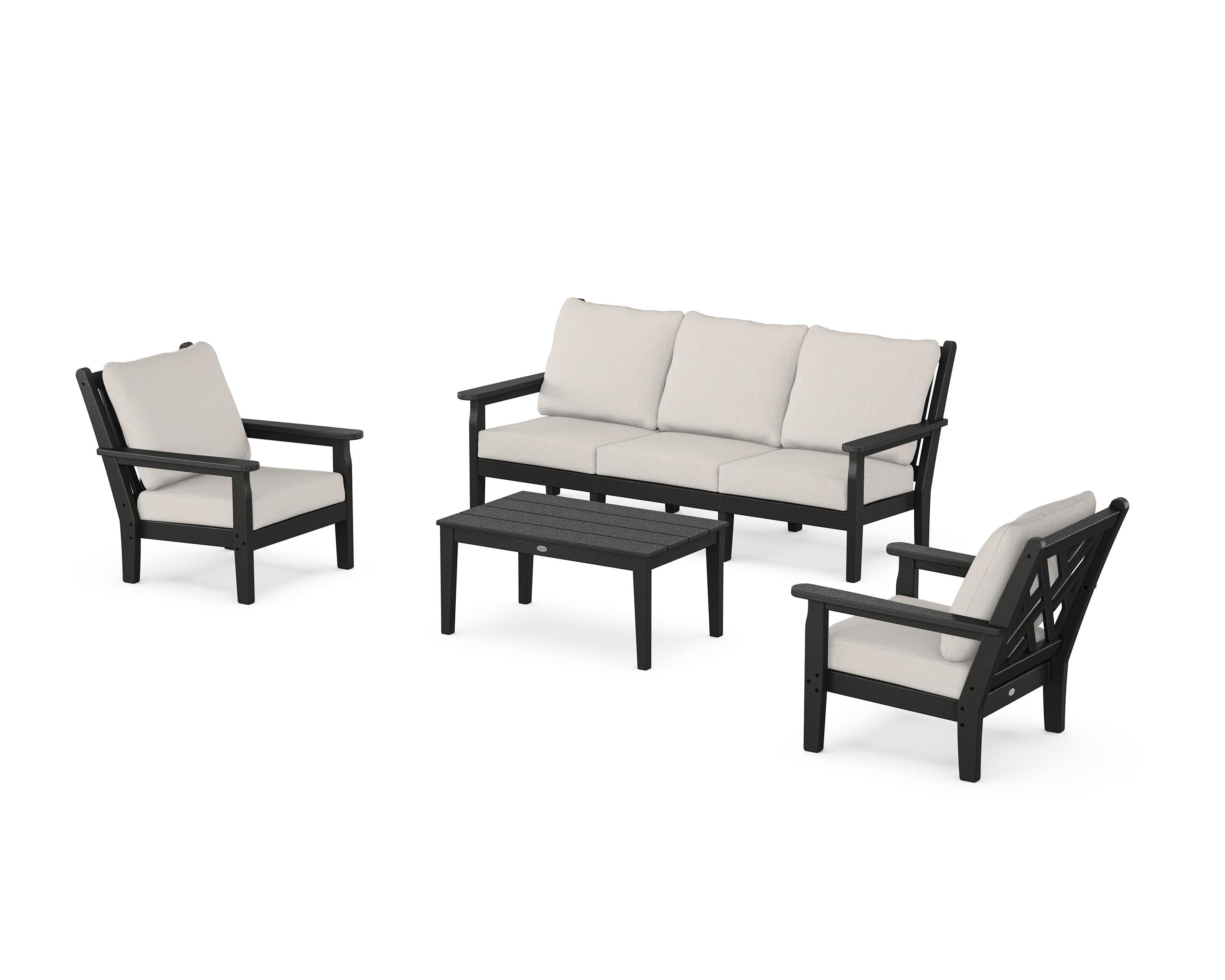 POLYWOOD® Chippendale 4-Piece Deep Seating Set with Sofa in Black / Cast Ash
