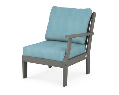 POLYWOOD® Braxton Modular Right Arm Chair in Slate Grey / Lattice Sky Blue