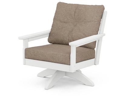 POLYWOOD® Vineyard Deep Seating Swivel Chair in White / Spiced Burlap