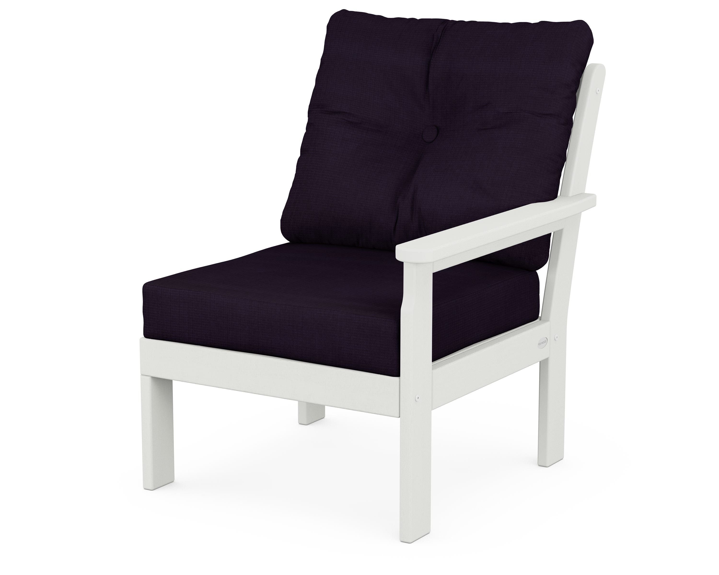 POLYWOOD® Vineyard Modular Right Arm Chair in Vintage White / Navy Linen