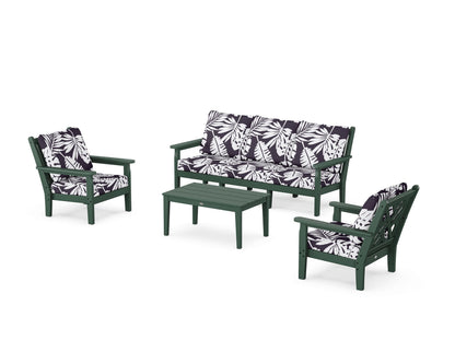 POLYWOOD® Chippendale 4-Piece Deep Seating Set with Sofa in Green / Leaf Navy