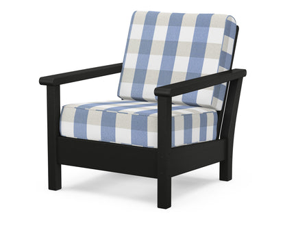 POLYWOOD® Harbour Deep Seating Chair in Black / Buffalo Plaid Sky Blue