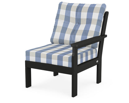 POLYWOOD® Vineyard Modular Right Arm Chair in Black / Buffalo Plaid Sky Blue